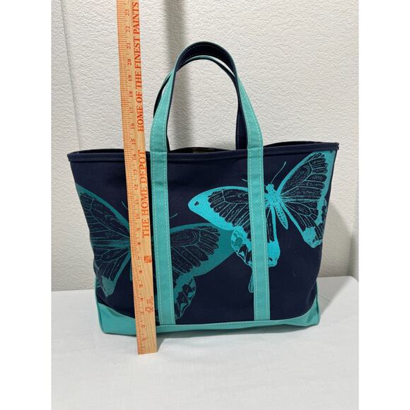 LL Bean Boat & Tote Bag Navy Blue Turquoise LARGE Size 15x22 Butterfly - Picture 3 of 10